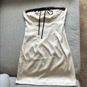 Sky to Moon Cream Strapless Dress with Black Lace Trim